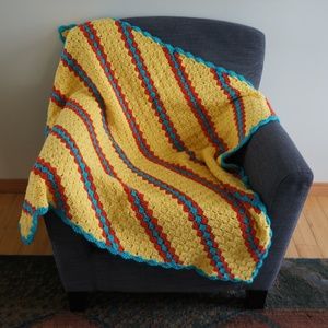 Corner-to-Corner Crocheted Baby Blanket - Yellow, Blue and Orange